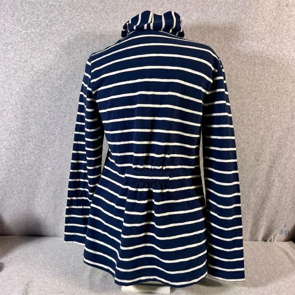 Lillla P Women's Striped Draped Cotton Cardigan  Size M Ruffle Collar